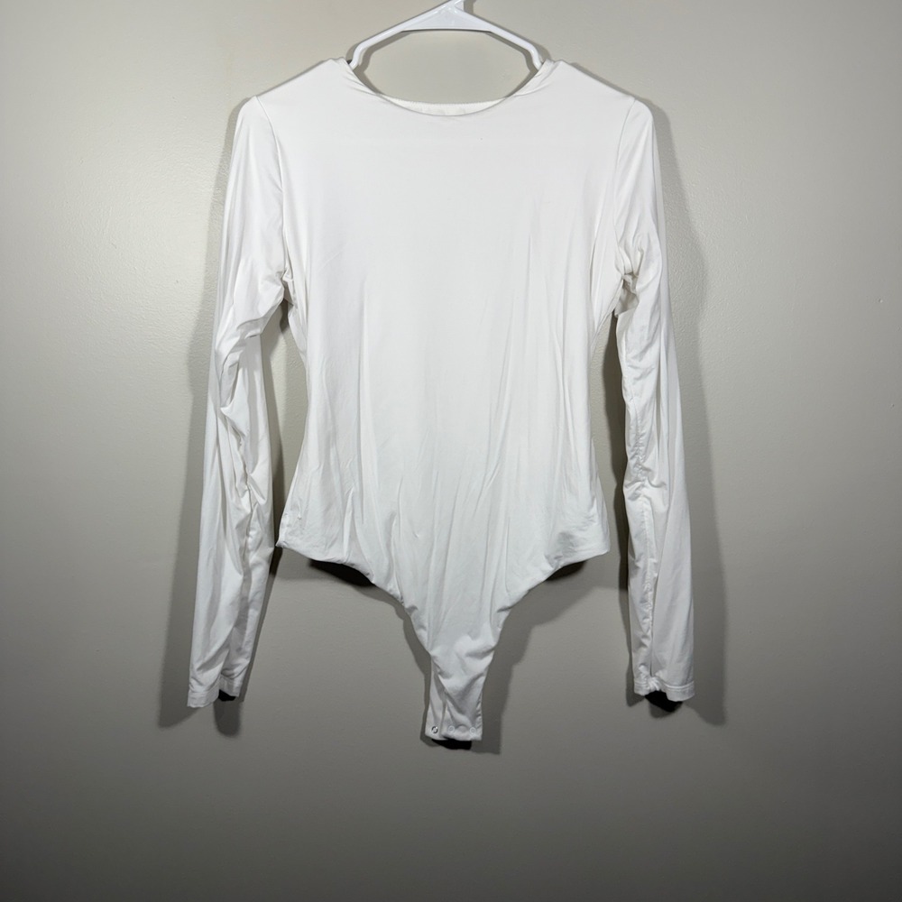Womens Pumiey XL White Long Sleeve Bodysuit Casual Basic‎ Top Layering